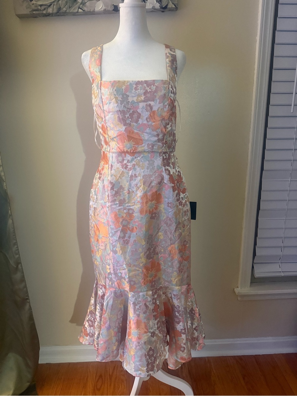 Lulu's Pastel Floral Square-Neck Dress in Pink & Orange